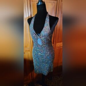 NWOT Urban Outfitters Gemma Sparkly Halter Mini Dress